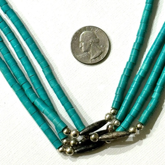 SALE * Old Pawn Navajo Turquoise Heishi 3 Strand Sterling Silver 35” Necklace - Picture 4 of 7